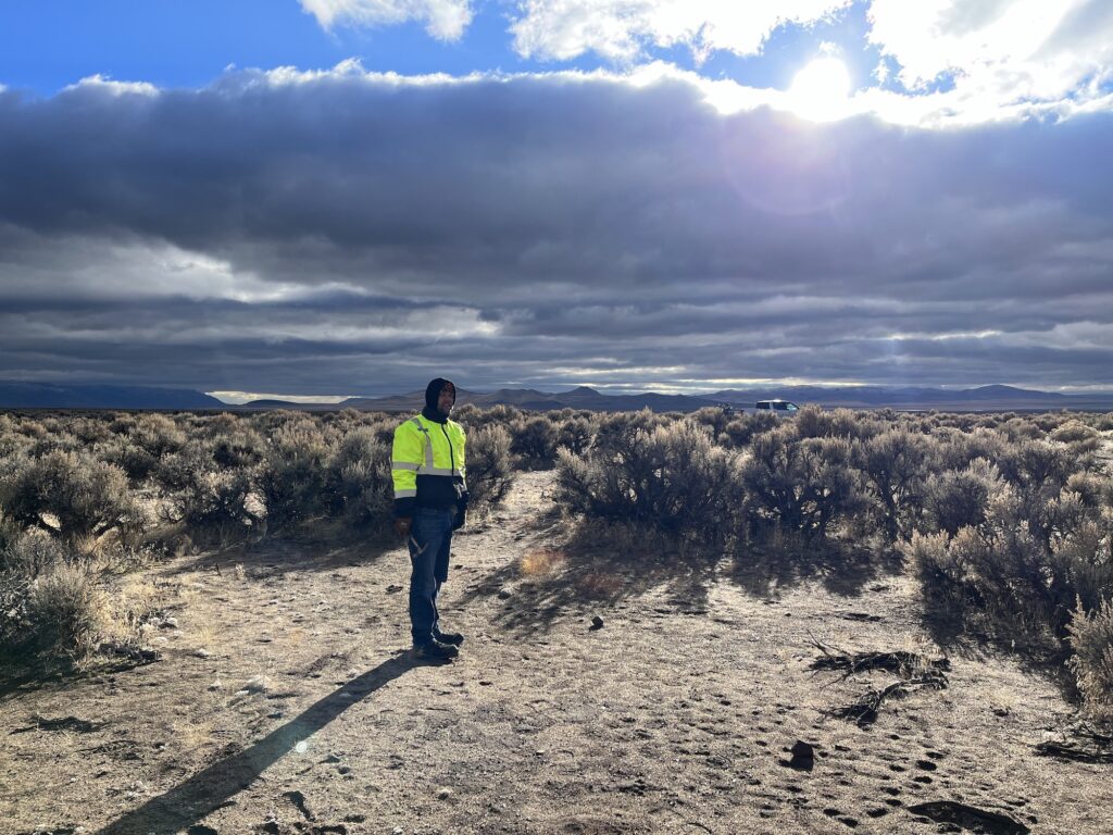 walking through the sagebrush at sunstone collection area